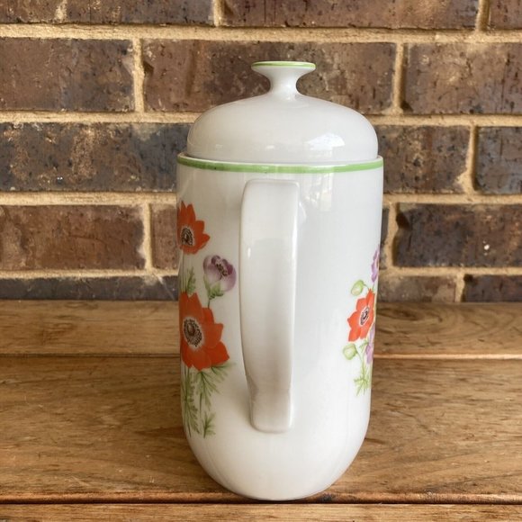 VTG Norleans Japan Poppies Chocolate Pot Teapot Spring Floral - Picture 3 of 11
